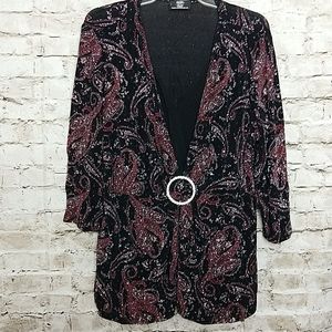 Studio 1940 Collection Blouse Size 18 Black Red Sparkle Three Quarter Sleeve EUC